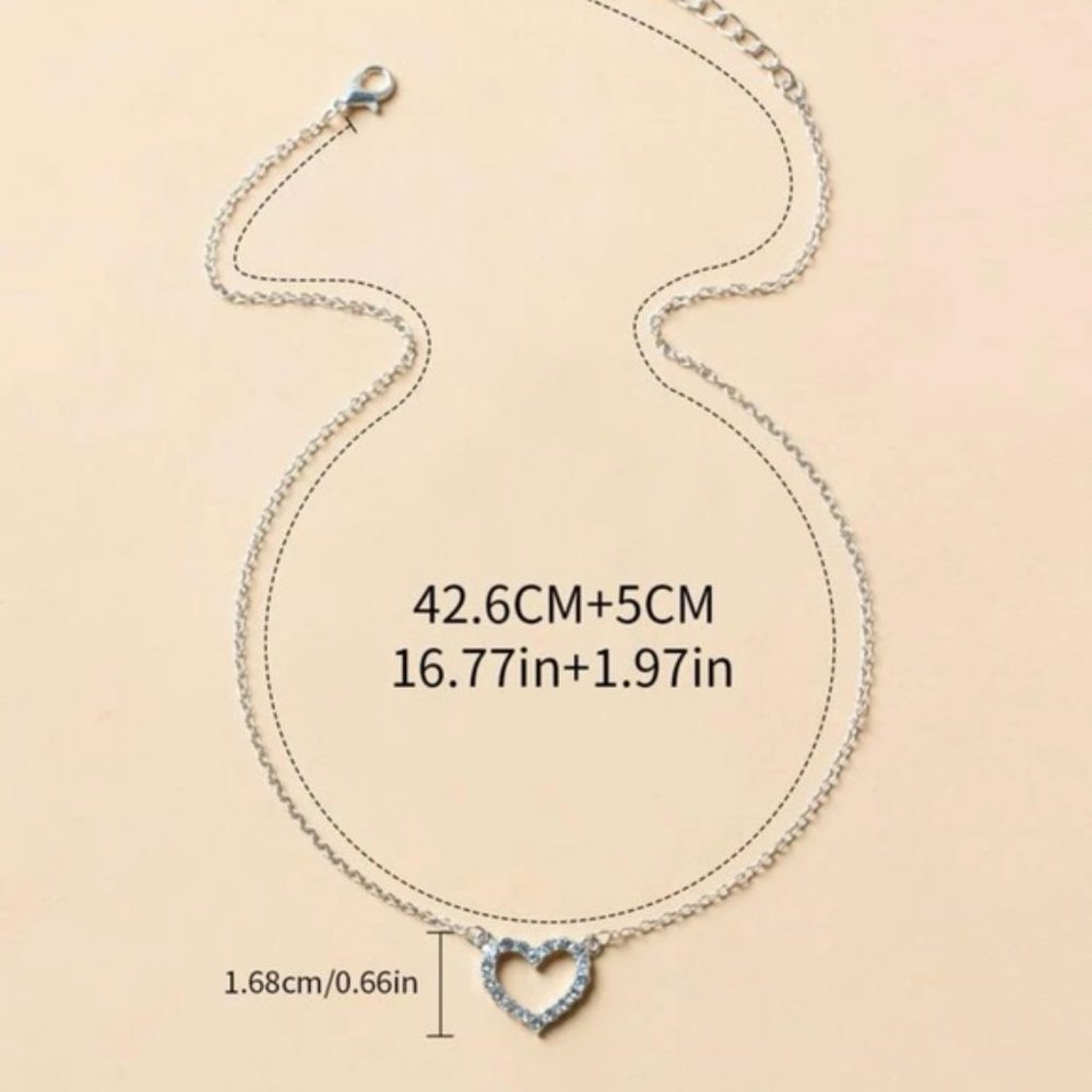 Rhinestone Heart Charm Necklace For Women Accessories Silver Jewelry Par… - Picture 2 of 3